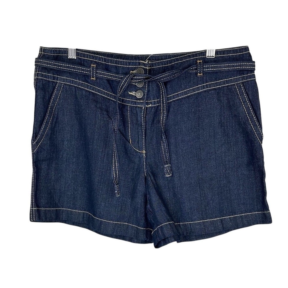 NWT Ann Taylor‎ LOFT Shorts Cotton Linen Blend Blue Chambray Belted Women's 10